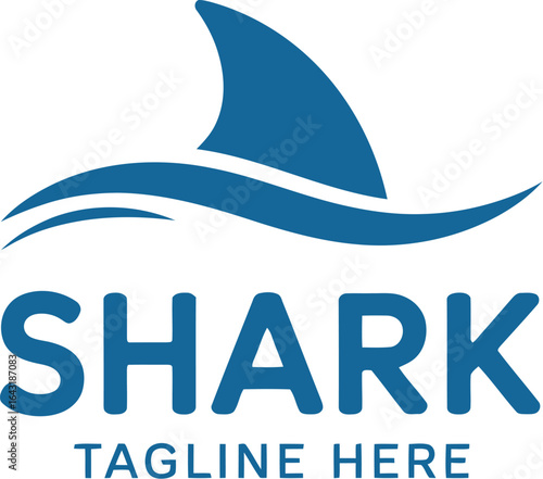 Shark fin logo with waves blue