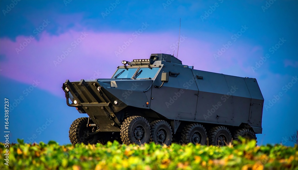 Fototapeta premium Military vehicle on a hill