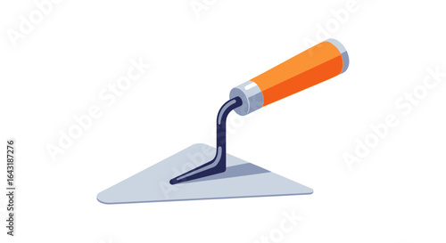 An isometric illustration of a trowel with an orange handle construction