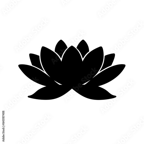 Black silhouette of a stylized lotus flower, symbol of purity and enlightenment