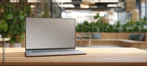 Wallpaper Mural The sleek laptop sitting on a wooden table in a modern workspace. Torontodigital.ca