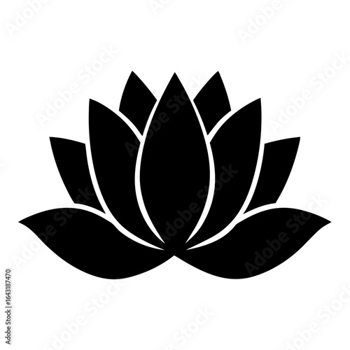 Elegant stylized lotus flower silhouette in black and white, representing purity
