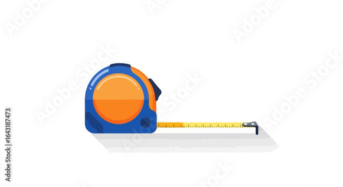 Blue and orange tape measure extending on white background for design