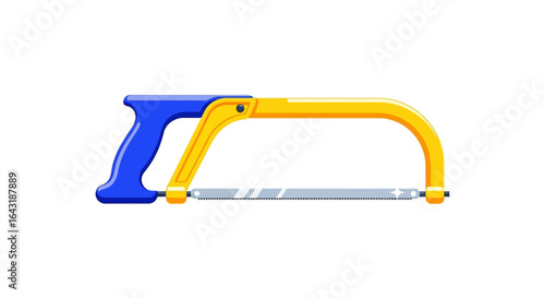 Illustration of a hacksaw with blue handle isolated on a white background