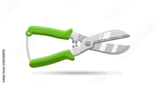 Illustration of bright green handled shears or pruners on a white background