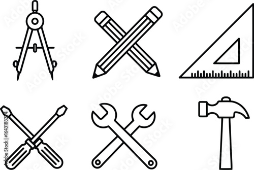 Hand drawn construction diy tools icons