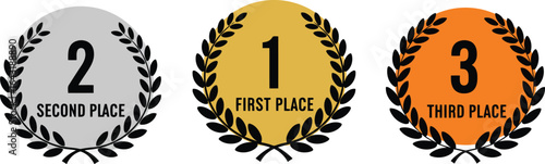 Gold silver bronze medals 1st 2nd 3rd place laurel wreath