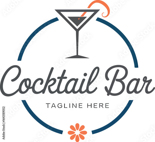 Cocktail bar logo with flower