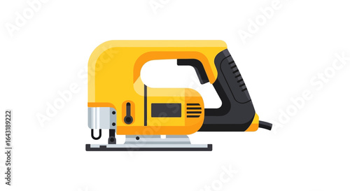 Vibrant yellow jigsaw illustration, a tool for precision cutting projects
