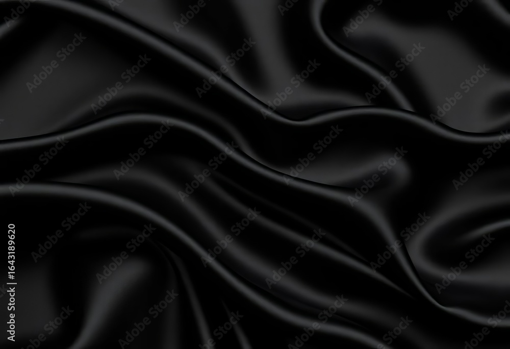 Obraz premium Abstract black satin waves, luxurious silk texture , folds, elegant