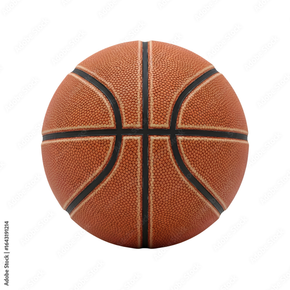 Fototapeta premium A closeup studio shot of a basketball isolated on a transparent background, showcasing its textured surface and classic black lines