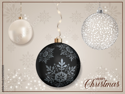 A black pearly Christmas tree decoration featuring a snowflake design.