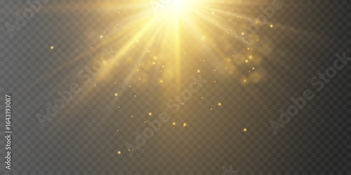 Bright golden rays of light with a glitter effect and flashes.