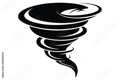 Swirling black tornado is isolated on white, showing its abstract yet powerful form