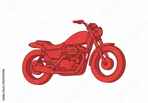 Red motorcycle illustration, side view, classic design, detailed engine.