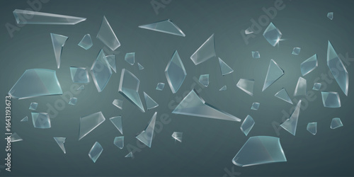 Realistic flying glass shards flying in all directions.