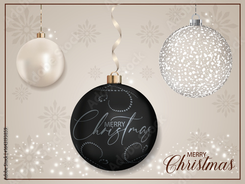 A black pearly ornament with a Christmas blessing and a stylish decorative pattern.