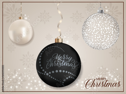 A visually appealing black pearly Christmas ball adorned with a Christmas blessing.