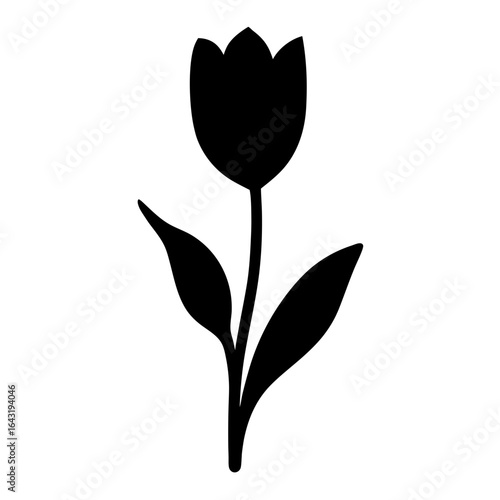 Elegant silhouette of a stylized tulip flower with stem and leaves