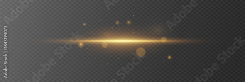 Gold horizontal sparkle flash. On a transparent background.