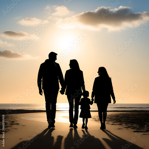 Family silhouette walking together
