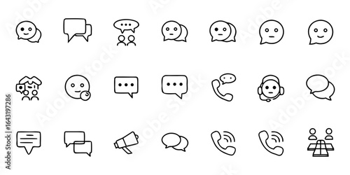 Conversation & Dialogue Outline Icon Collection — Speech Bubbles, Chat, and Interpersonal Communication Symbols for Apps, Websites, and Social Media