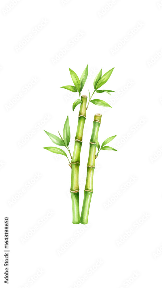 Fototapeta premium Fresh green bamboo with leaves, isolated on white background