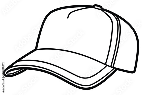 Simple line art shows a baseball cap with clear design features on white