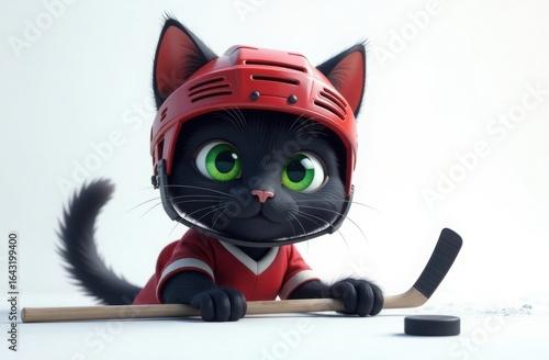 Funny black cat plays hockey. Cat Is Playing Ice Hockey. Ice hockey.