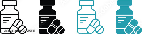 Medicine bottle and pills icons