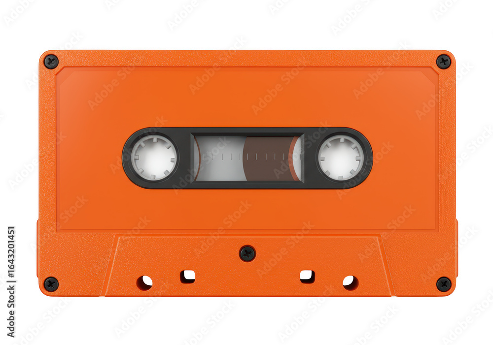 Obraz premium Bright orange vintage audio cassette tape isolated on transparent background