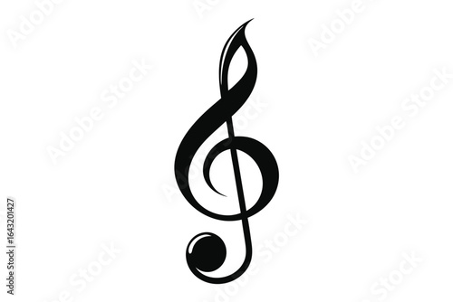 Solitary black treble clef gracefully adorns a stark white canvas, isolated here