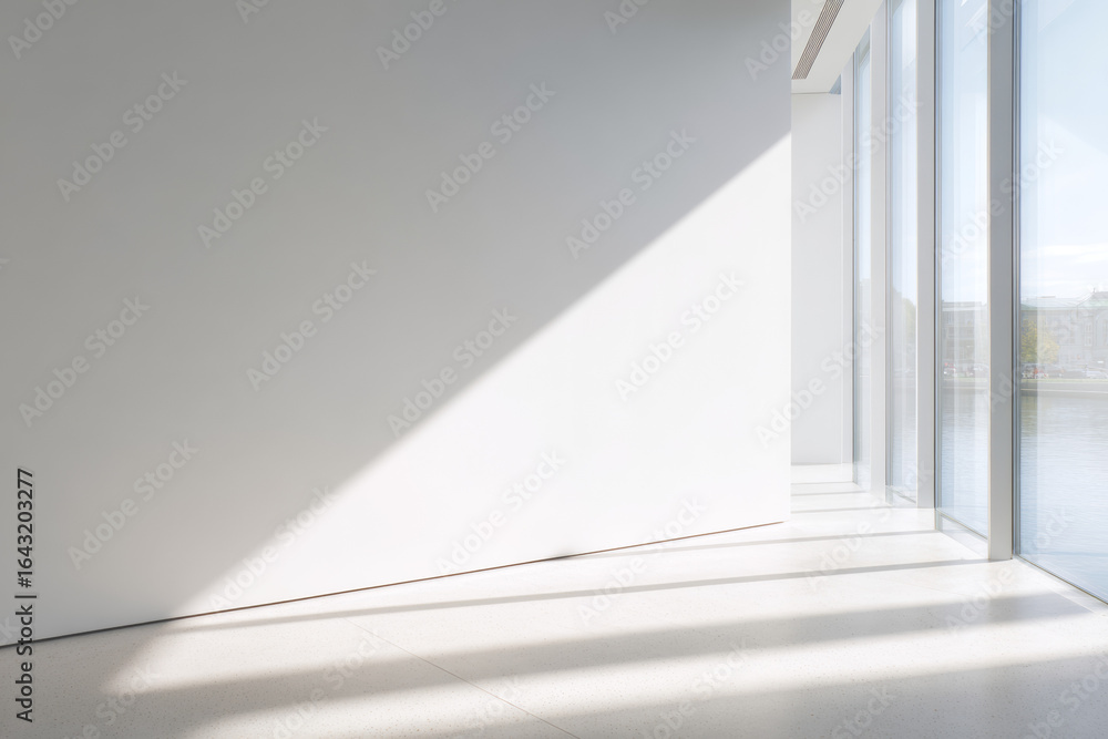 Obraz premium Minimalist White Interior with Sunlight Streaming Through Corner Window 