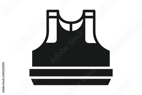 shows a black bulletproof vest in a simple design on a white backdrop