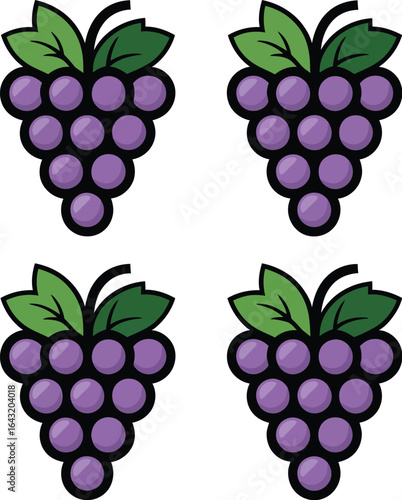 Four bunches of purple grapes