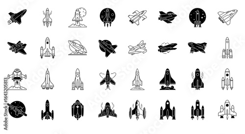 A collection of diverse spaceship and aircraft icons, showcasing various futuristic and classic designs, presented in a grid format for easy selection.