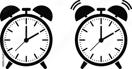 Two alarm clocks black and white