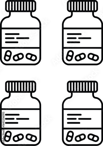 Four pill bottles line drawing