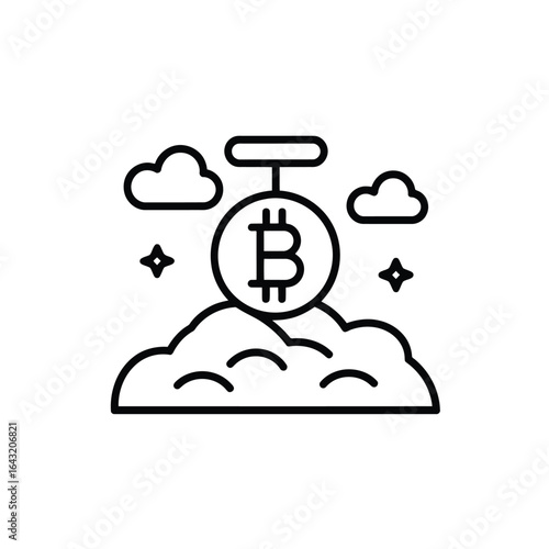Bitcoin Mining on Cloud Illustration Cryptocurrency Symbol of Digital Decentralized Currency Business