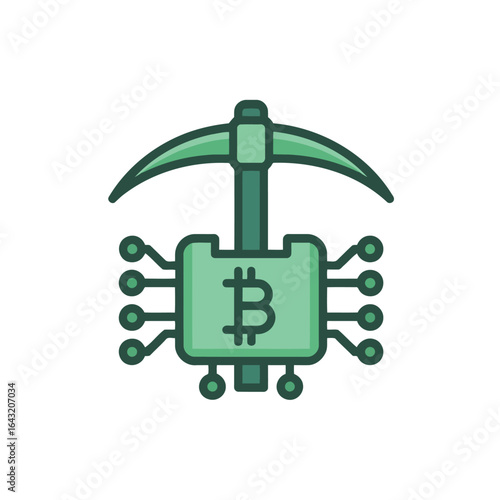 Bitcoin Mining Chip with Pickaxe Cryptocurrency Digital Currency Technology