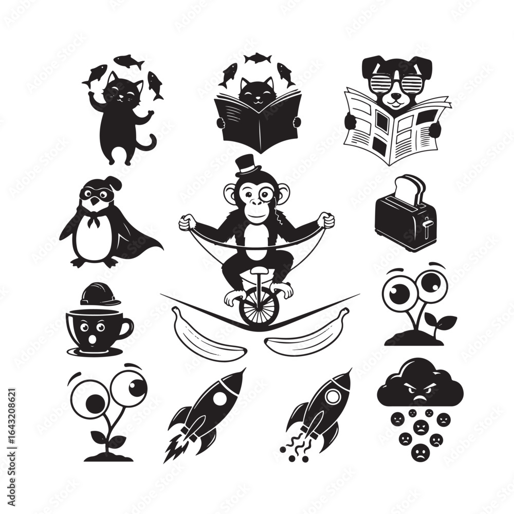 Fototapeta premium funny Animal cartoon Silhouette Bundle logo design