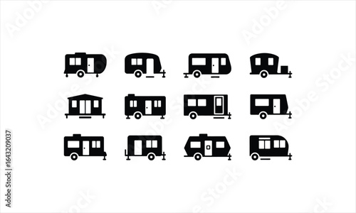 Collection of diverse recreational vehicle and travel trailer silhouettes for design