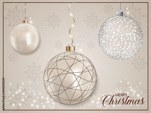 A pearly Christmas sphere with a dark line pattern design.