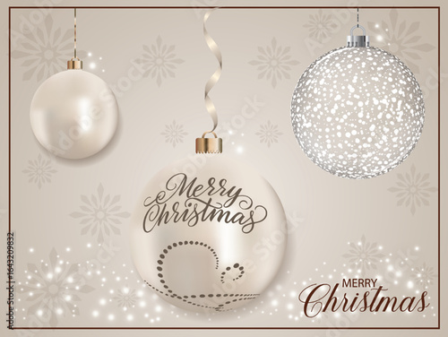 A pearly bauble featuring a festive blessing and stylish design, enhanced by a snowflake backdrop.