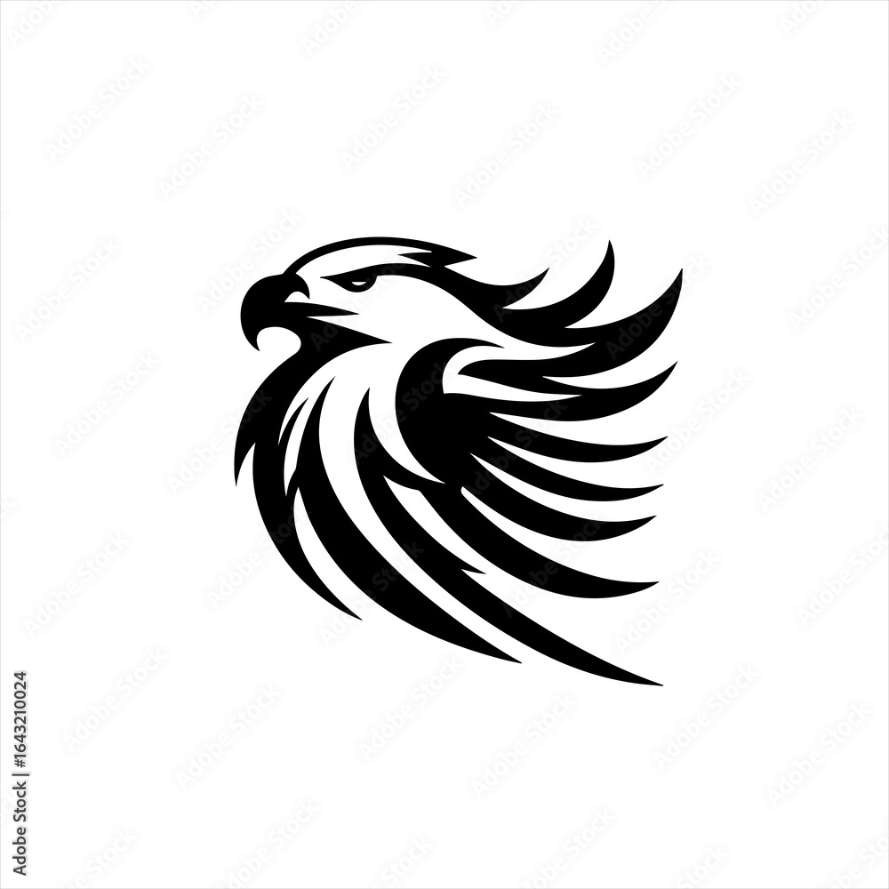 Obraz premium Stylized black eagle head and wings silhouette logo