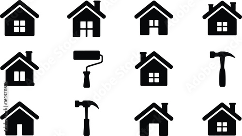 Collection of home improvement and repair service icons in silhouette style