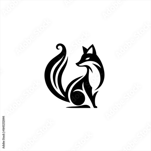 Stylized black fox silhouette sitting with bushy tail