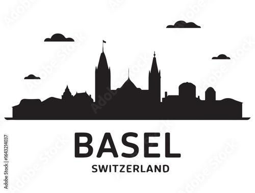 Wallpaper Mural Basel skyline silhouette. Landscape Basel, Switzerland. Vector illustration. Vector black silhouette. with white background. Torontodigital.ca