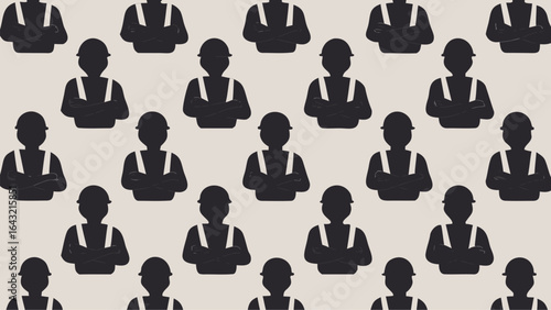 Seamless pattern of construction workers with crossed arms and hard hats in a repetitive arrangement design | editable eps vectors silhouette