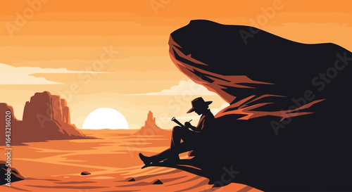 lone cowboy at sunset finding inspiration and solitude in the vastness of the american desert perfect for western adventure and travel themes